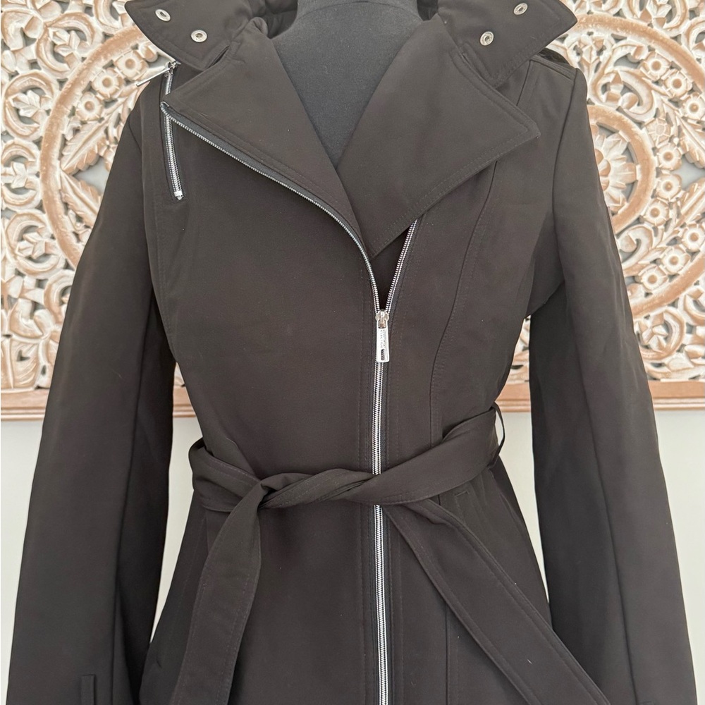 Kenneth Cole Black Belted Trench Coat with Zip Front